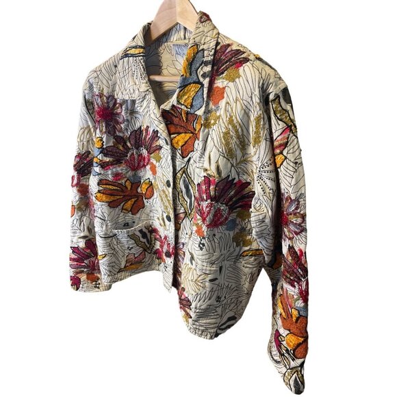 Chico's Garden Bloom Roadster Embroidered Denim Jacket Sz XL - Picture 3 of 12